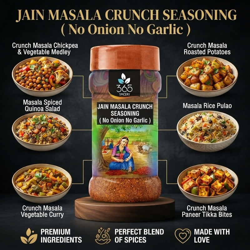 Jain Masala Munch Seasoning | Classic Indian Snack Mix | No Onion No Garlic | Jain-Friendly | 365 Spicery