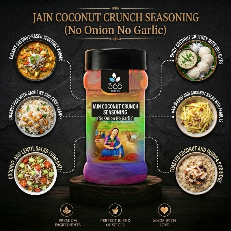 Jain Coconut Crunch Seasoning | No Onion No Garlic | Jain-Friendly | Vegan | For Sweet Snacks | 365 Spicery