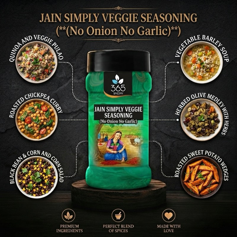 Jain Simply Veggie Seasoning | No Onion No Garlic | Jain-Friendly | Vegan | For Healthy Bites | 365 Spicery