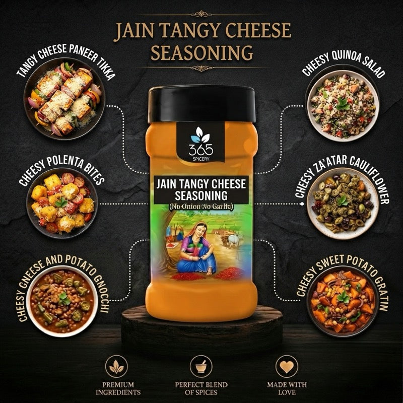 Jain Tangy Cheese Seasoning | No Onion No Garlic | Jain-Friendly | Premium Quality | For Fries | 365 Spicery