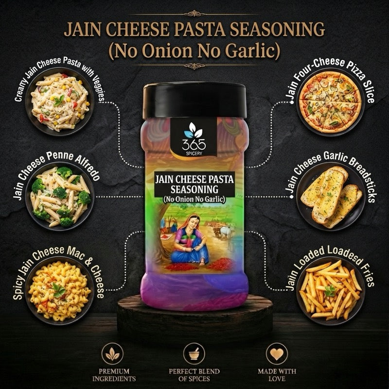 Jain Cheese Pasta Seasoning | No Onion No Garlic | Jain-Friendly | Premium Quality | For Snacks | 365 Spicery