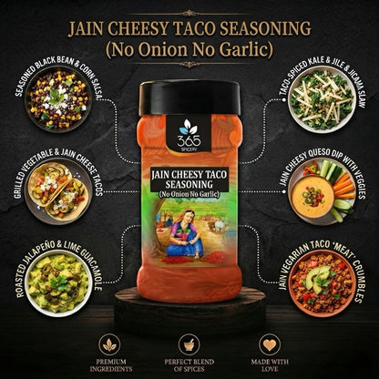 Jain Cheesy Taco Seasoning | No Onion No Garlic | Jain-Friendly | Snack & Popcorn Blend | 365 Spicery