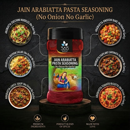 Jain Arabiatta Pasta Seasoning | No Onion No Garlic | Jain-Friendly | Spicy Italian Blend | 365 Spicery