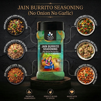 Jain Burrito Seasoning | No Onion No Garlic | Jain-Friendly | Mexican Wrap Spice | Gluten-Free | 365 Spicery