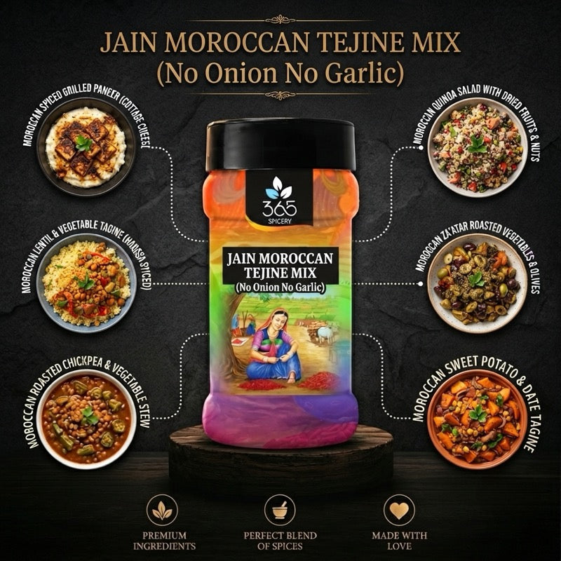 Jain Moroccan Tejine Mix | No Onion No Garlic | Jain-Friendly | Authentic Stew Spice | Natural | 365 Spicery