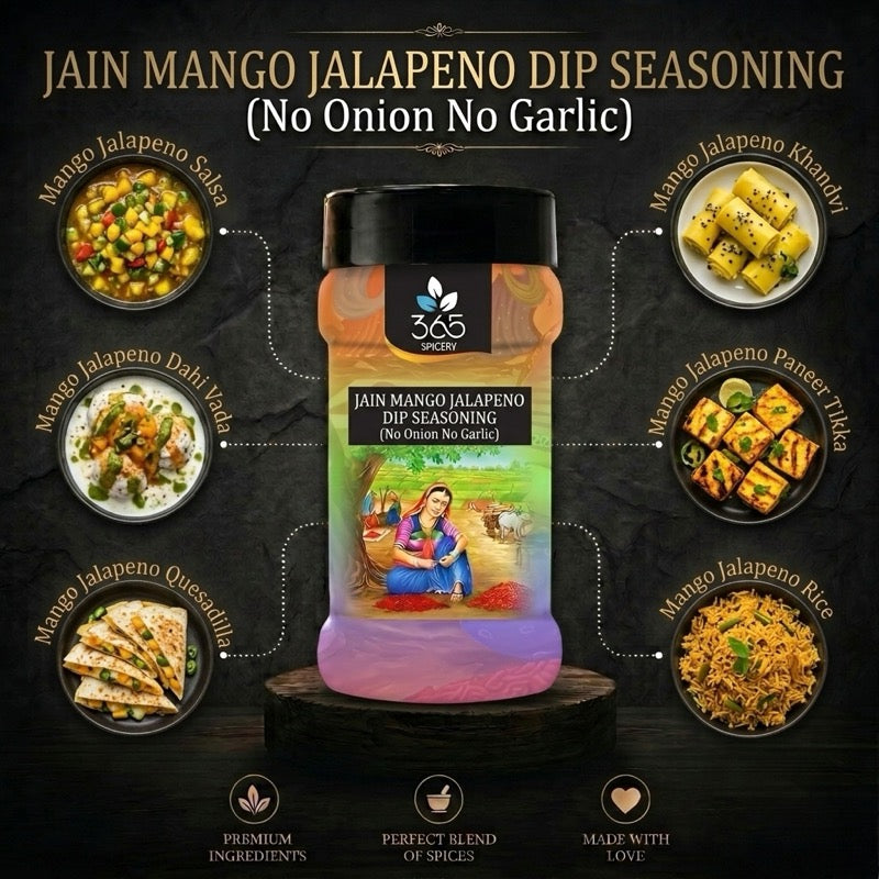 Jain Mango Jalapeno Dip | No Onion No Garlic | Jain-Friendly | Gluten-Free | Tangy Snack Dip | 365 Spicery