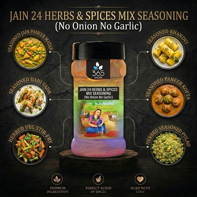 Jain 24 Herbs & Spices Mix | Premium Culinary Blend | No Onion No Garlic | No MSG | Jain-Friendly | 365 Spicery