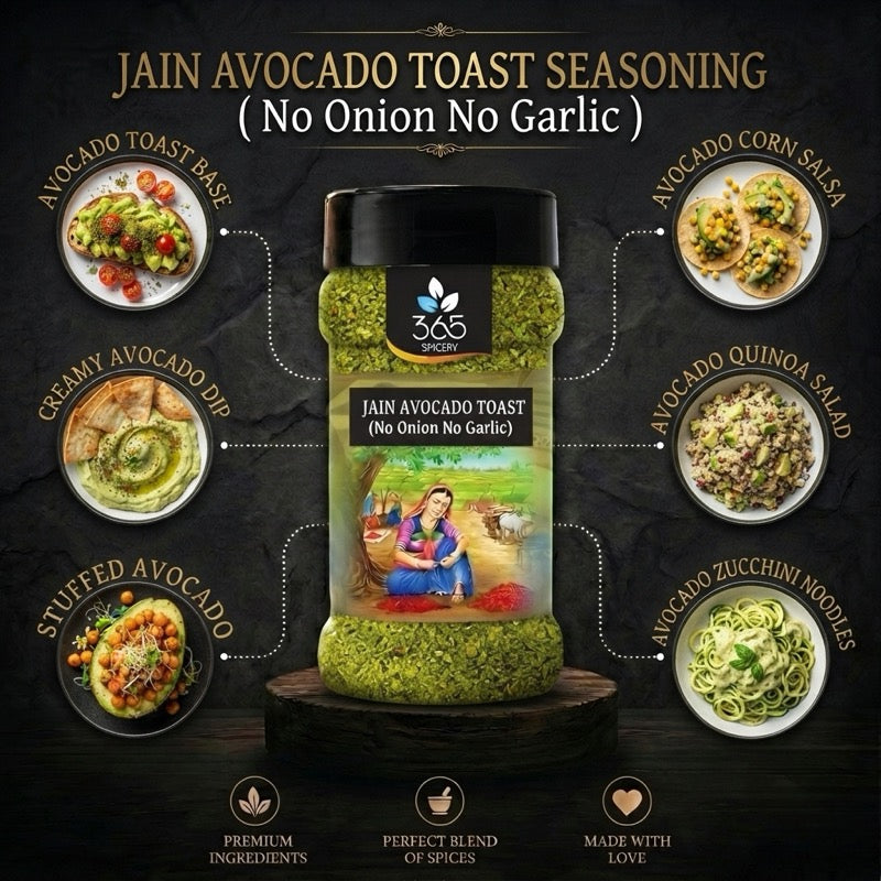 Jain Avocado Toast Seasoning | Gourmet Breakfast Mix | No Onion No Garlic | Vegan | Jain-Friendly | 365 Spicery