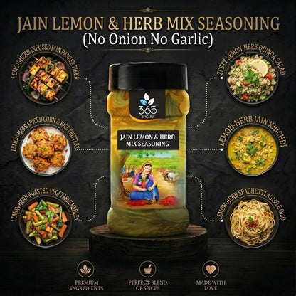Jain Lemon & Herb Mix | Fresh Aromatic Seasoning | No Onion No Garlic | Vegan | Jain-Friendly | 365 Spicery