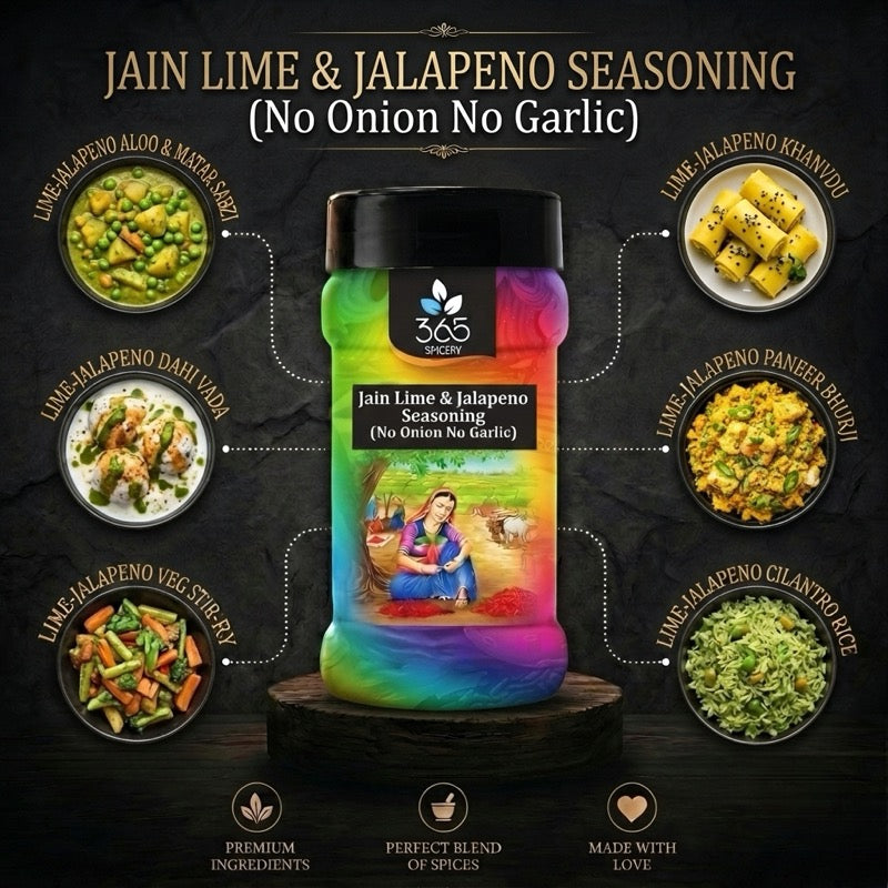 Jain Lime & Jalapeno Seasoning | Tangy & Spicy Kick | No Onion No Garlic | No MSG | Jain-Friendly | 365 Spicery