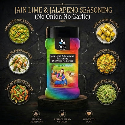 Jain Lime & Jalapeno Seasoning | Tangy & Spicy Kick | No Onion No Garlic | No MSG | Jain-Friendly | 365 Spicery