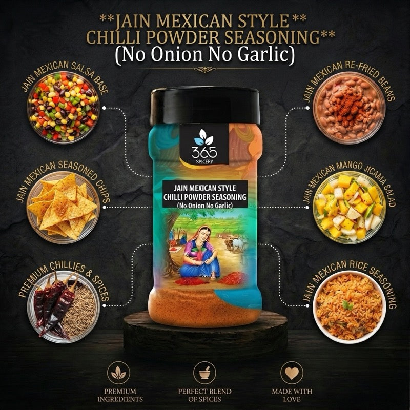 Jain Mexican Style Chilli Powder | Authentic Heat | No Onion No Garlic | Vegan | Jain-Friendly | 365 Spicery