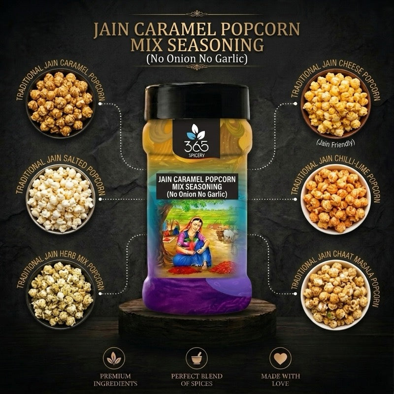 Jain Caramel Cheesy Seasoning | No Onion No Garlic | Jain-Friendly | No MSG | For Popcorn | 365 Spicery
