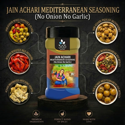 Jain Achari Mediterranean Seasoning | Tangy Fusion Blend | No Onion No Garlic | Jain-Friendly | 365 Spicery