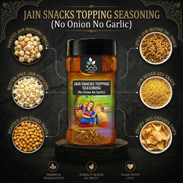 Jain Snacks Topping | Crispy Fries & Popcorn Mix | No Onion No Garlic | No Artificial Colours | 365 Spicery