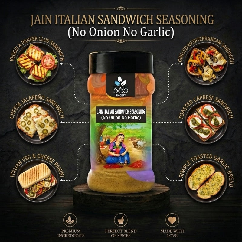 Jain Italian Sandwich Seasoning | Authentic Herb Blend | No Onion No Garlic | Vegan | Gluten-Free | 365 Spicery