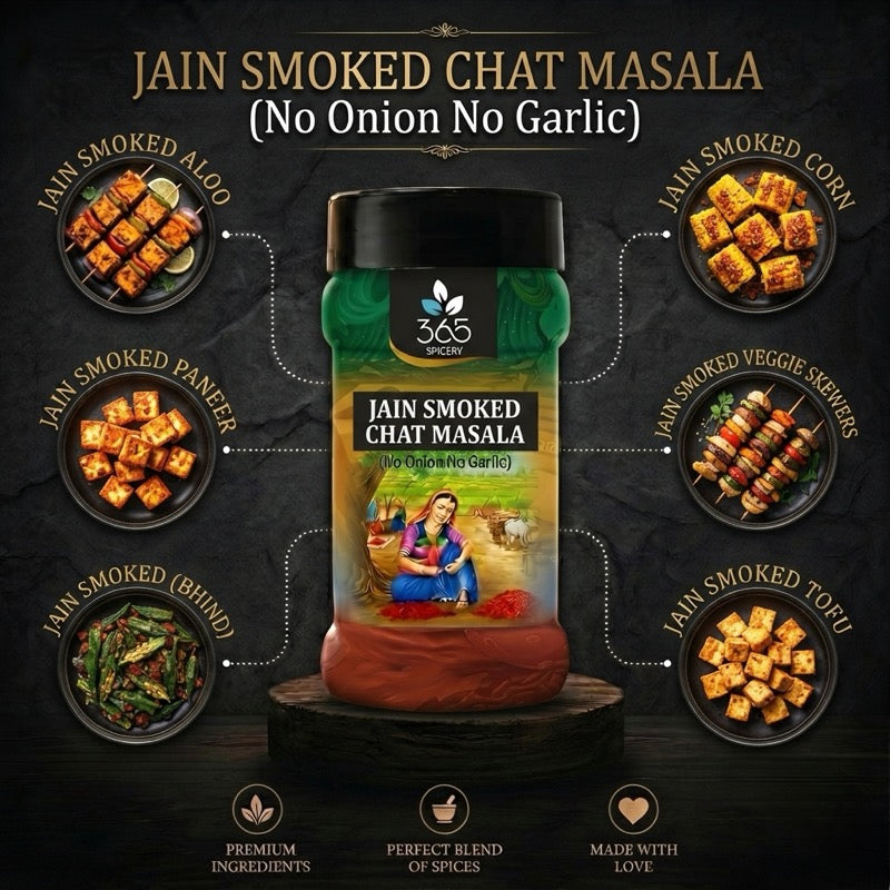 Jain Smoked Chat Masala | No Onion No Garlic | Jain-Friendly | Natural Ingredients | Street Food | 365 Spicery