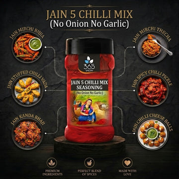 Jain 5 Chilli Mix | No Onion No Garlic | Jain-Friendly | No Artificial Colours | For Fries & Grills | 365 Spicery