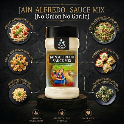 Jain Alfredo Sauce Mix | No Onion No Garlic | Jain-Friendly | Premium Quality | For Pasta & Snacks | 365 Spicery