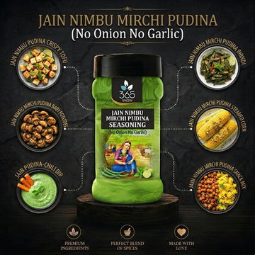 Jain Nimbu Mirchi Pudina Seasoning | No Onion No Garlic | Jain-Friendly | No MSG | For Snacks | 365 Spicery