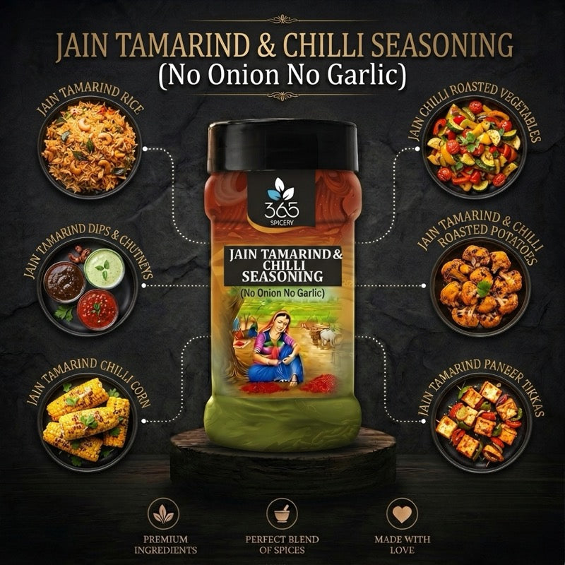 Jain Tamarind & Chilli Seasoning | No Onion No Garlic | Jain-Friendly | Vegan | For Street Food | 365 Spicery