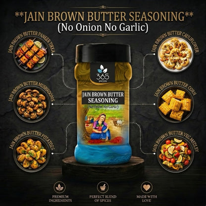 Jain Brown Butter Seasoning | No Onion No Garlic | Jain-Friendly | Natural Ingredients | For Fries | 365 Spicery
