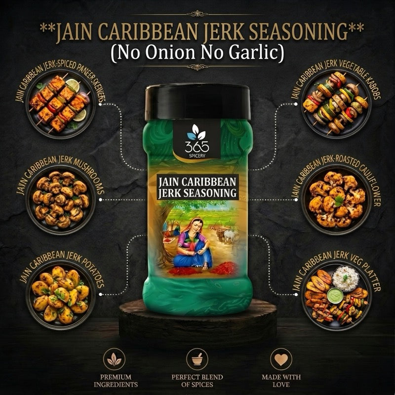 Jain Caribbean Jerk Seasoning | No Onion No Garlic | Jain-Friendly | Gluten-Free | For Street Food | 365 Spicery
