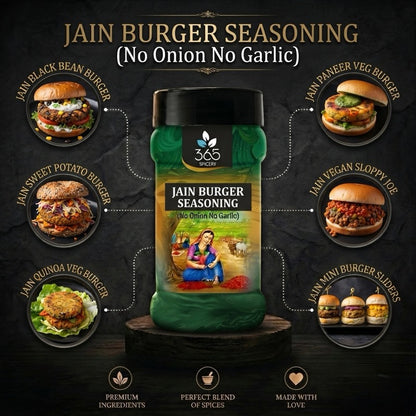 Jain Burger Seasoning | No Onion No Garlic | Jain-Friendly | Gluten-Free | Perfect for Veggie Patties | 365 Spicery