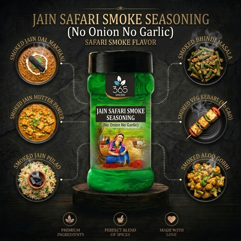 Jain Safari Smoke Seasoning | No Onion No Garlic | Jain-Friendly | No MSG | For Grills & Street Food | 365 Spicery
