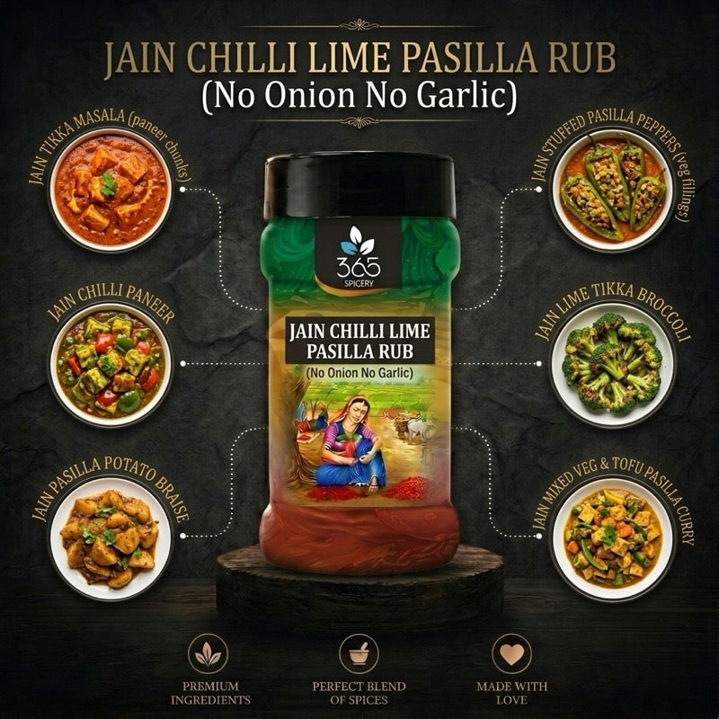JAIN CHILLI LIME PASILLA RUB | No Onion No Garlic | Jain-Friendly | Vegan | Smoky & Tangy Seasoning | 365 Spicery