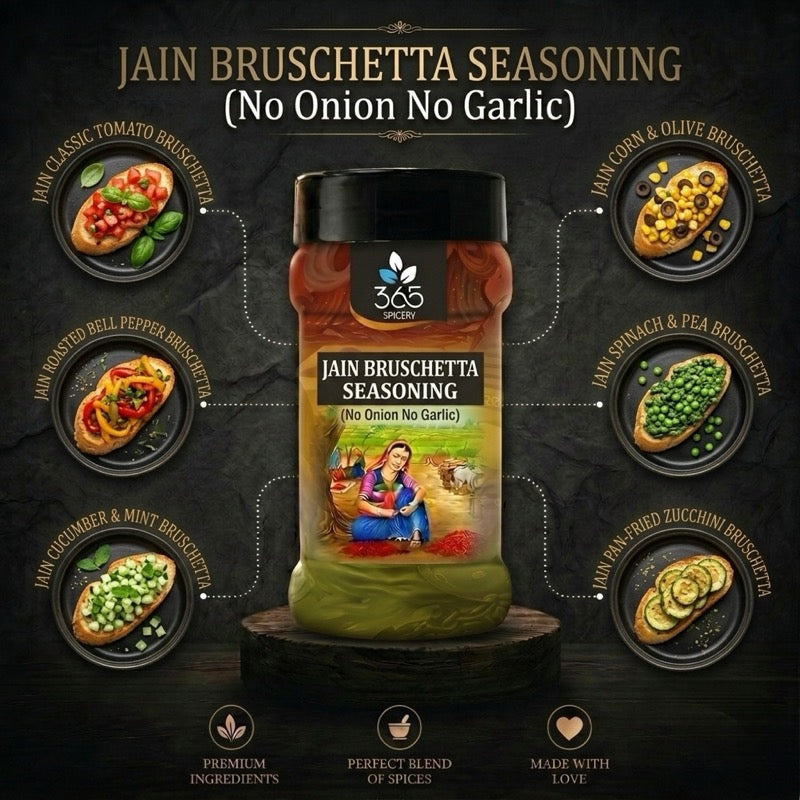 JAIN BRUSCHETTA SEASONING | No Onion No Garlic | Jain-Friendly | Premium Quality | Classic Italian Mix | 365 Spicery