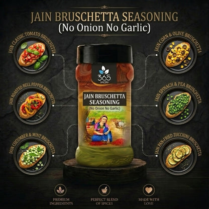 JAIN BRUSCHETTA SEASONING | No Onion No Garlic | Jain-Friendly | Premium Quality | Classic Italian Mix | 365 Spicery