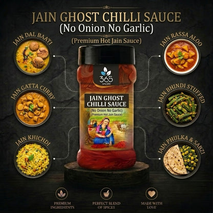 Jain Ghost Chilli Sauce | No Onion No Garlic | Jain-Friendly | Premium Quality | Extremely Spicy Heat | 365 Spicery