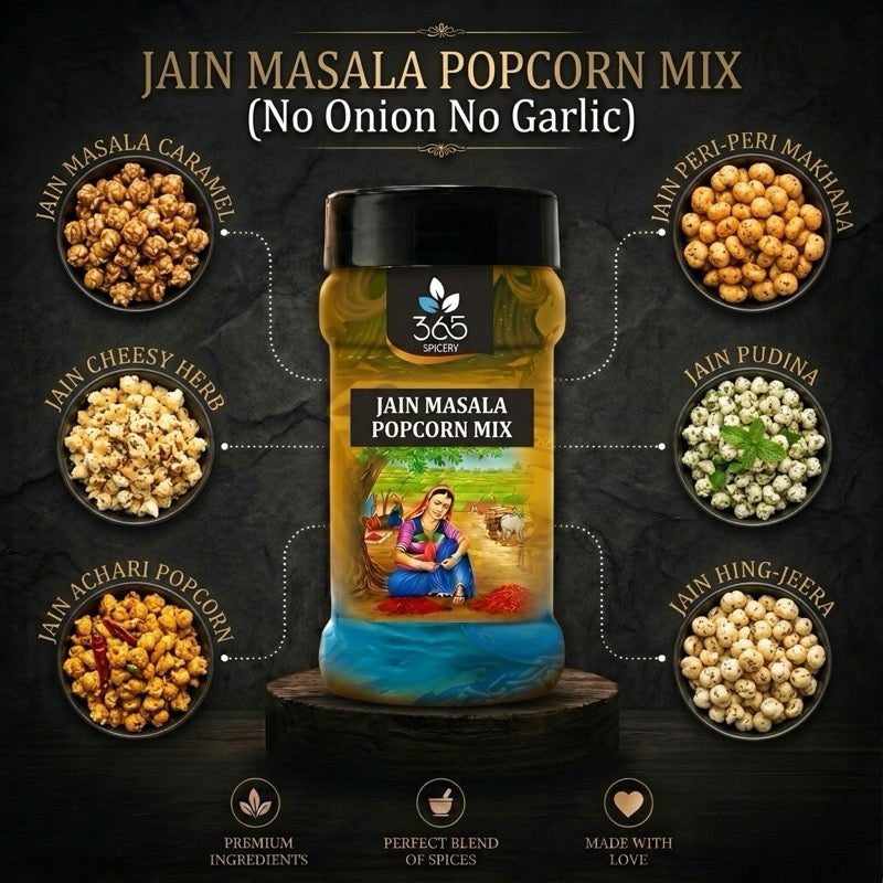 Jain Masala Popcorn Mix | No Onion No Garlic | Jain-Friendly | Gluten-Free | Perfect Movie Night Snack | 365 Spicery