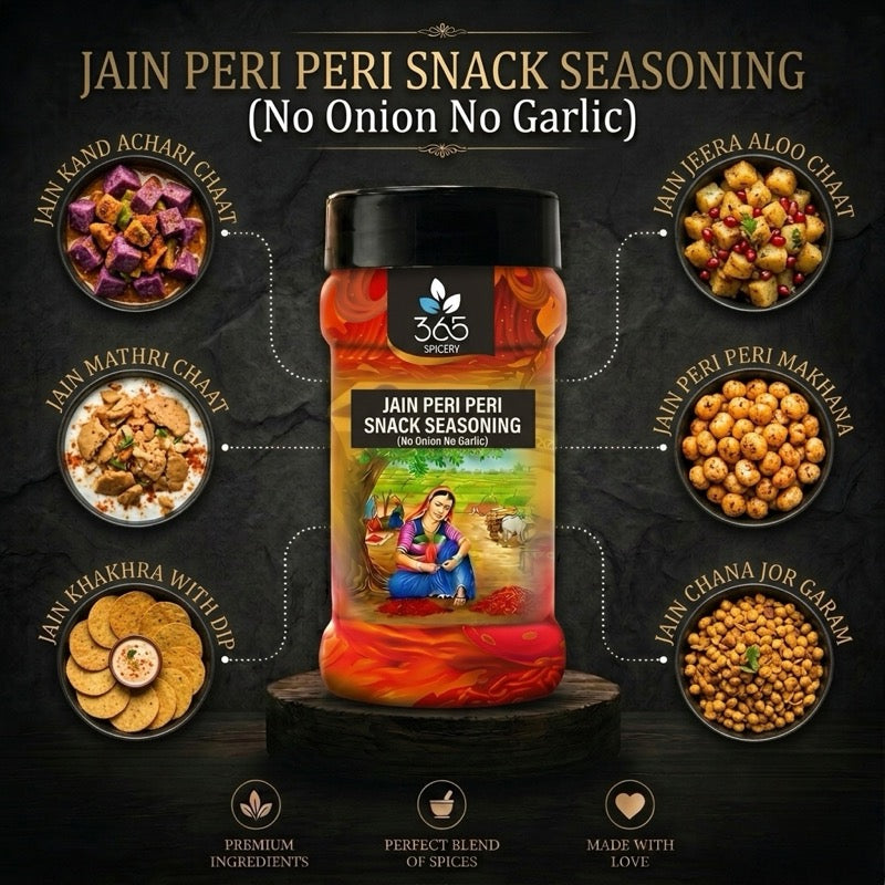 Jain Peri Peri Snack Seasoning | No Onion No Garlic | Jain-Friendly | No Artificial Colours | Spicy | 365 Spicery