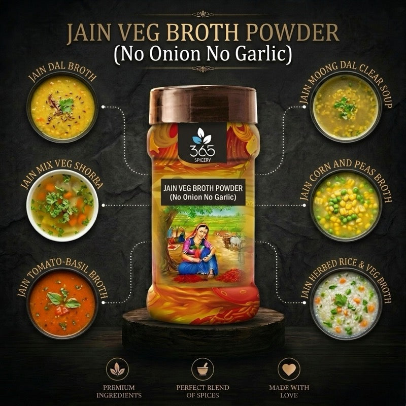 Jain Veg Broth Powder | No Onion No Garlic | Jain-Friendly | Gluten-Free | Natural Vegetable Base | 365 Spicery