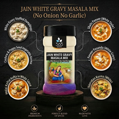 Jain White Gravy Masala Mix | No Onion No Garlic | Jain-Friendly | Premium Quality | Gluten-Free | 365 Spicery