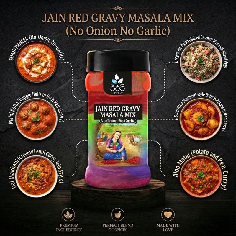 Jain Red Gravy Masala mix | No Onion No Garlic | Jain-Friendly | Authentic Indian Spice Mix | Vegan | 365 Spicery
