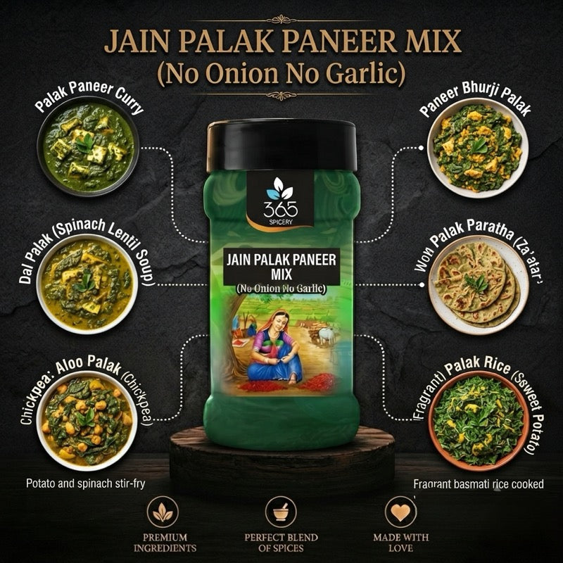 Jain Palak Paneer Mix | No Onion No Garlic | Jain-Friendly | Natural Ingredients | No MSG Added | 365 Spicery