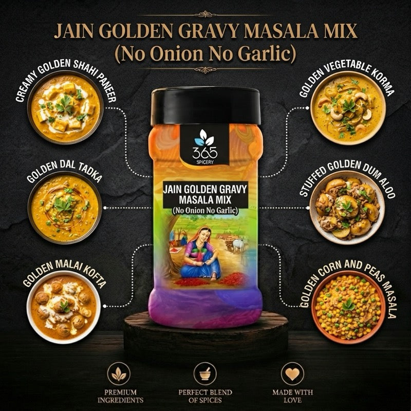 Jain Golden Gravy Masala Mix | No Onion No Garlic | Jain-Friendly | Natural Ingredients | Gluten-Free | 365 Spicery