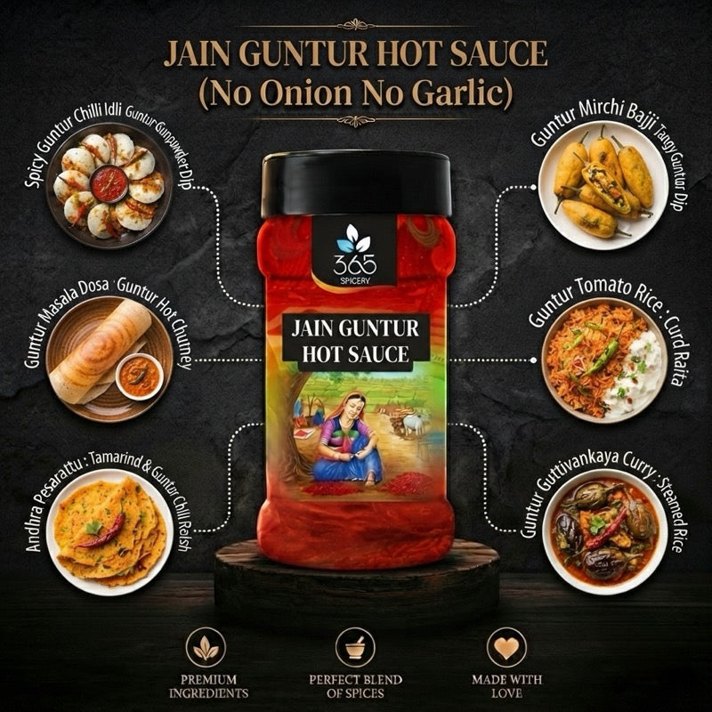 Guntur Hot Sauce Powder Mix | No Onion No Garlic | Jain-Friendly | Spicy Gravy Base | Made in India | No MSG | 365 Spicery