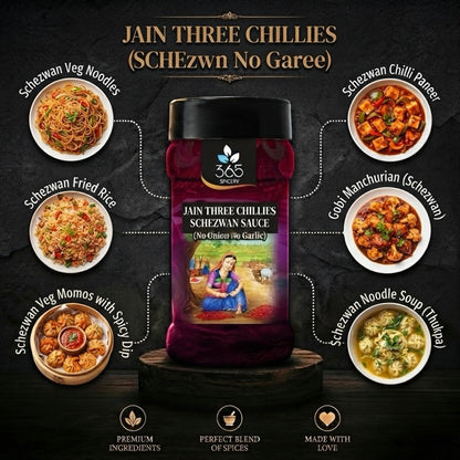Three Chillies Schezwan Sauce | Jain-Friendly No Onion No Garlic | Vegan | No MSG | 365 Spicery