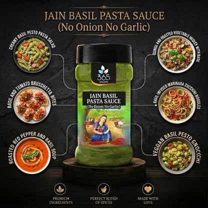 Basil Pasta Sauce | Jain-Friendly No Onion No Garlic | Vegan | Natural Ingredients | 365 Spicery