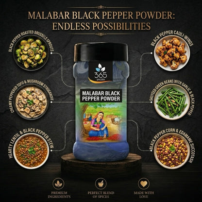 Malabar Black Pepper Powder | Bold Spicy Heat | Premium Quality | Natural Ingredients | 365 Spicery