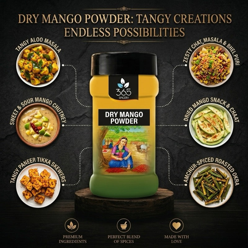 Dry Mango Powder | Amchur | Tangy Sour Spice | No Artificial Colours | Vegan | Gluten-Free | 365 Spicery