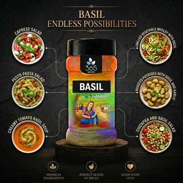 Basil | Premium Dried Sweet Herb | Essential for Pizza & Pasta Sauces | Vegan | No Artificial Colours | 365 Spicery
