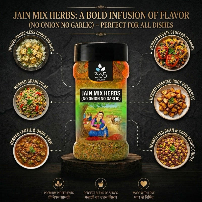 Jain Mix Herbs | No Onion No Garlic Seasoning | Vegan | Authentic Pizza & Pasta Blend | No Artificial Flavours | 365 Spicery