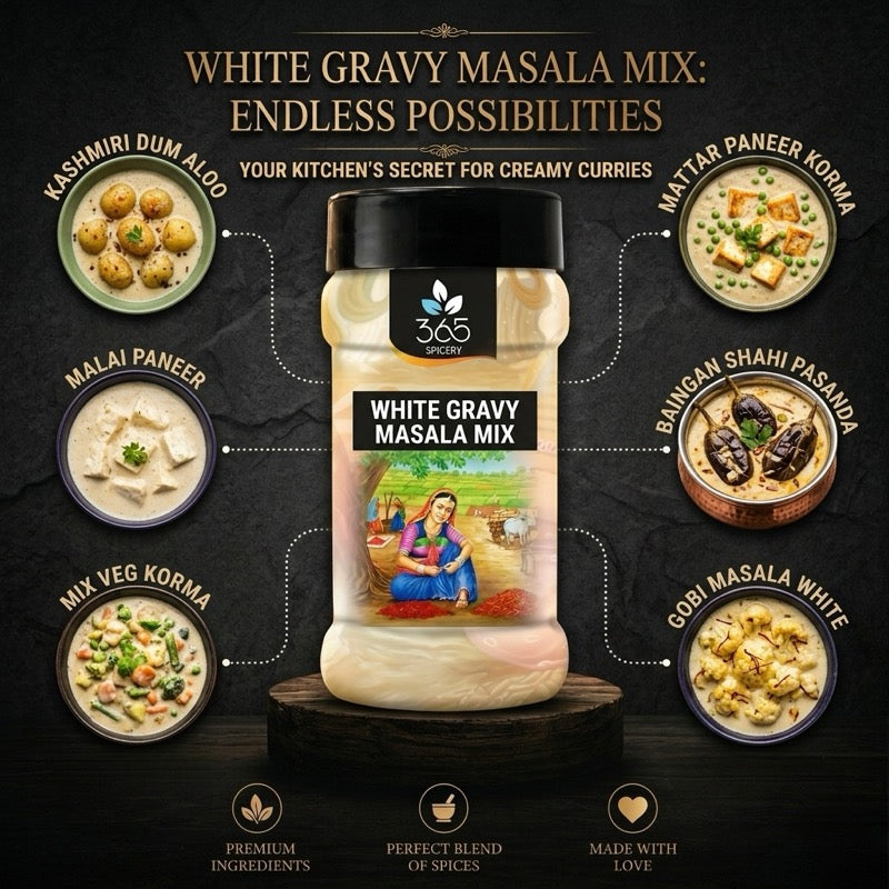 White Gravy Masala Mix | Mild Creamy Cashew Curry Base | Gluten-Free | No Artificial Colours | 365 Spicery