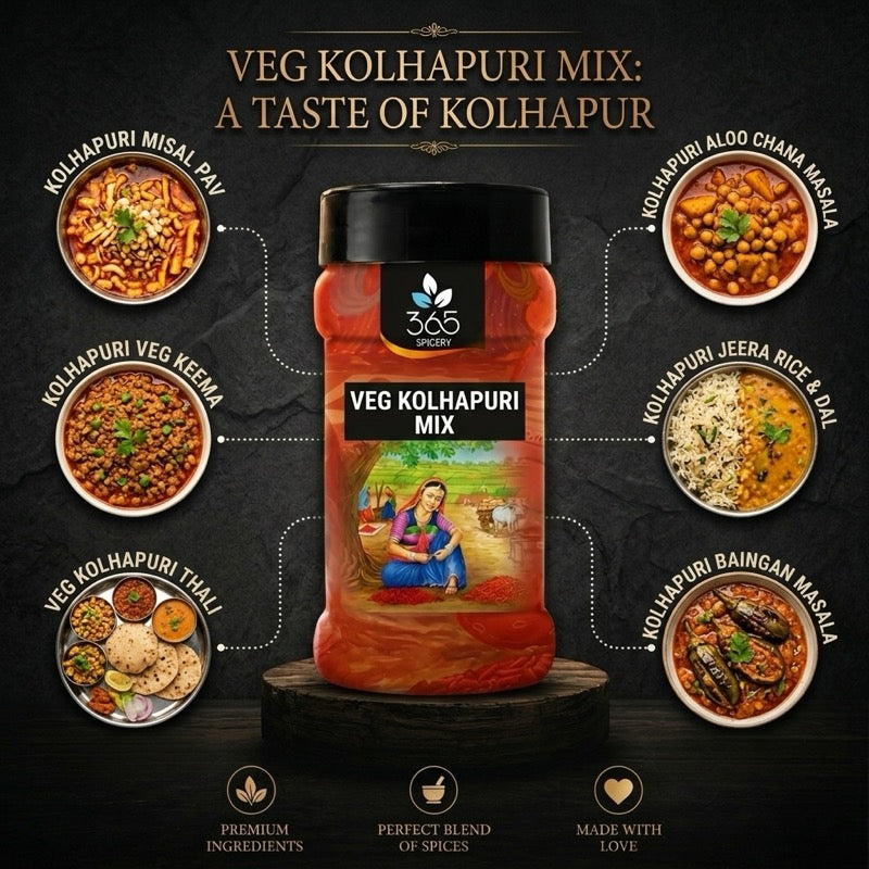 Veg Kolhapuri Mix | Spicy Authentic Indian Curry Base | Vegan | Gluten-Free | No Artificial Colours | 365 Spicery