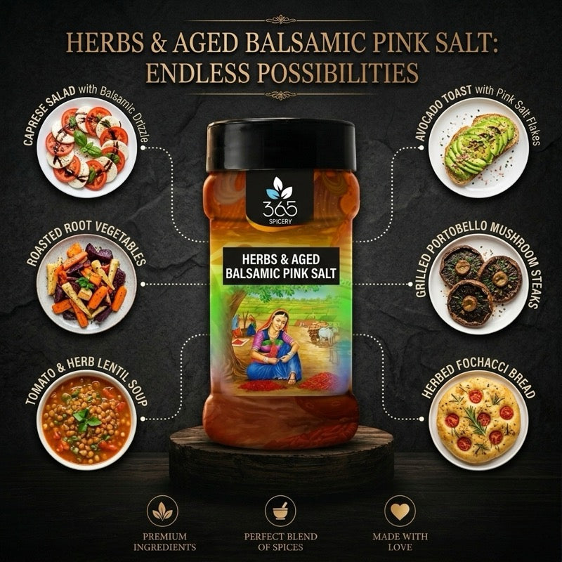 Herbs & Aged Balsamic Pink Salt | Gourmet Infusion | No Artificial Flavours | 365 Spicery